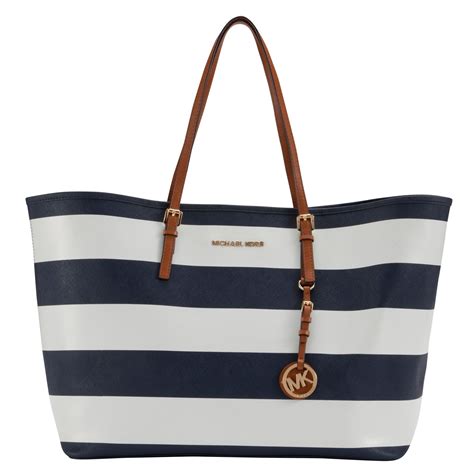 navy and white striped tote michael kors|Michael Kors shopper tote.